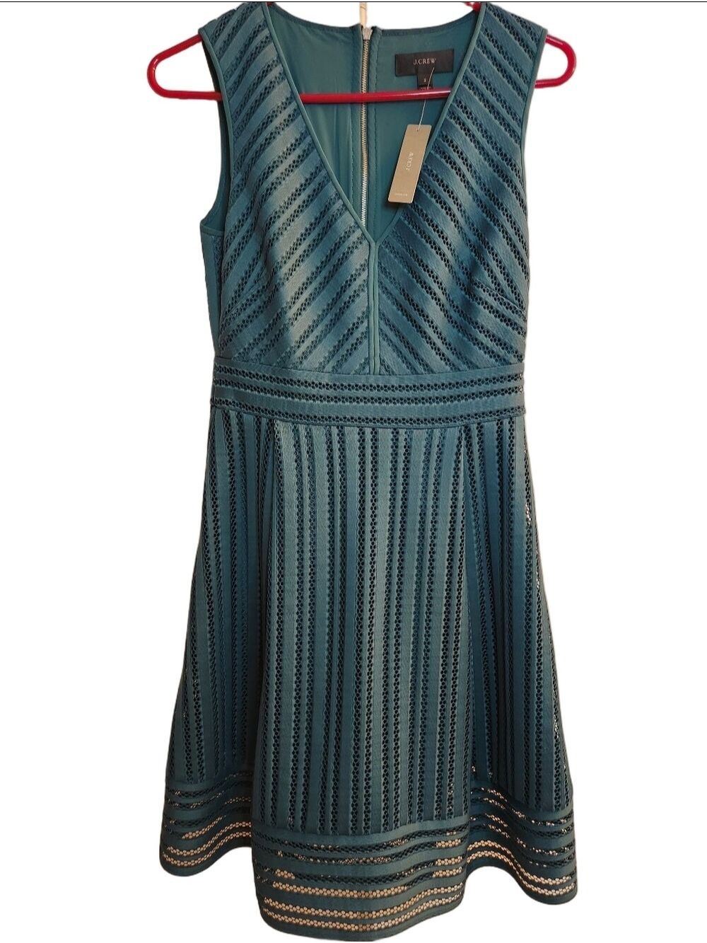 J.Crew fit-and-flare dress Ricg Teal Laser Cut Out Geometric NWT SZ: 2 C5531